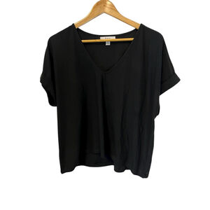 Women's C by One Black Short Sleeve V-Neck Dressy Top Shirt M